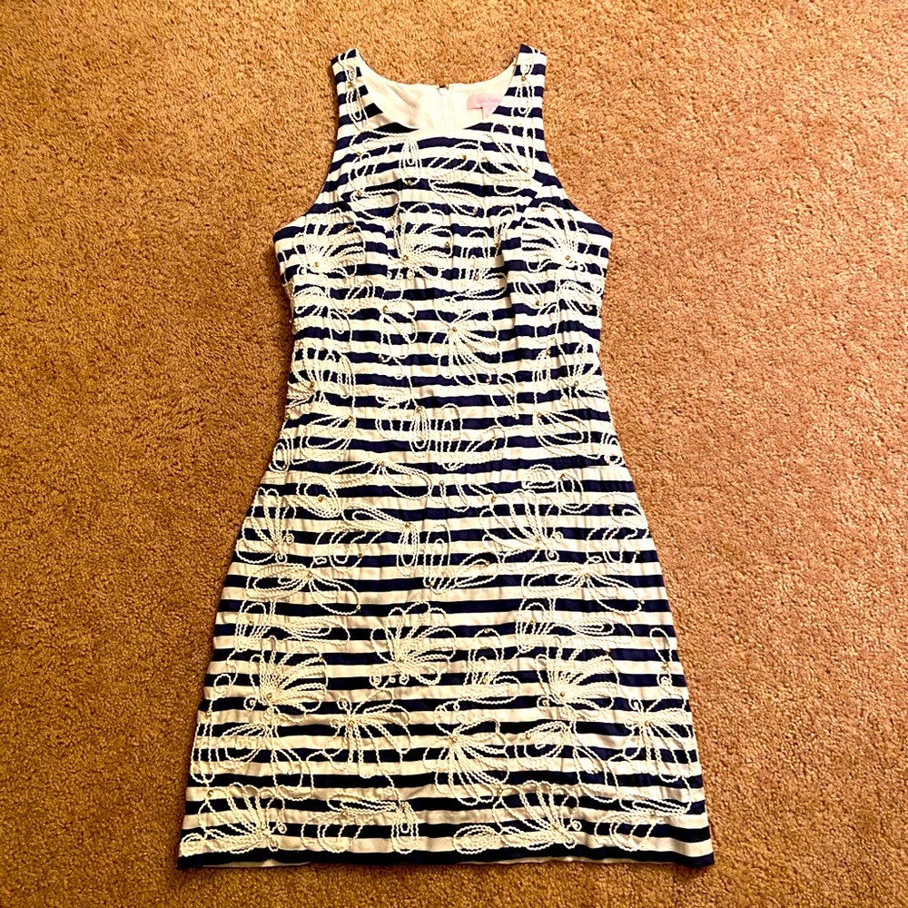 VGUC Lilly Pulitzer Striped Dress with Embroidery and Rhinestones